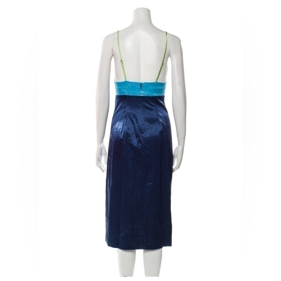 STAUD Ellis Colorblock Satin Blue and Green Slip Dress Size US12 NWT - Picture 10 of 11